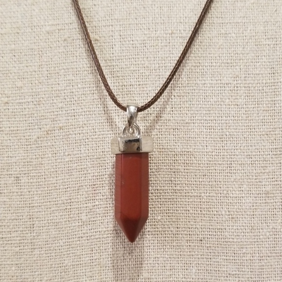 Brown Leather Point Pendant Necklace - Picture 3 of 5